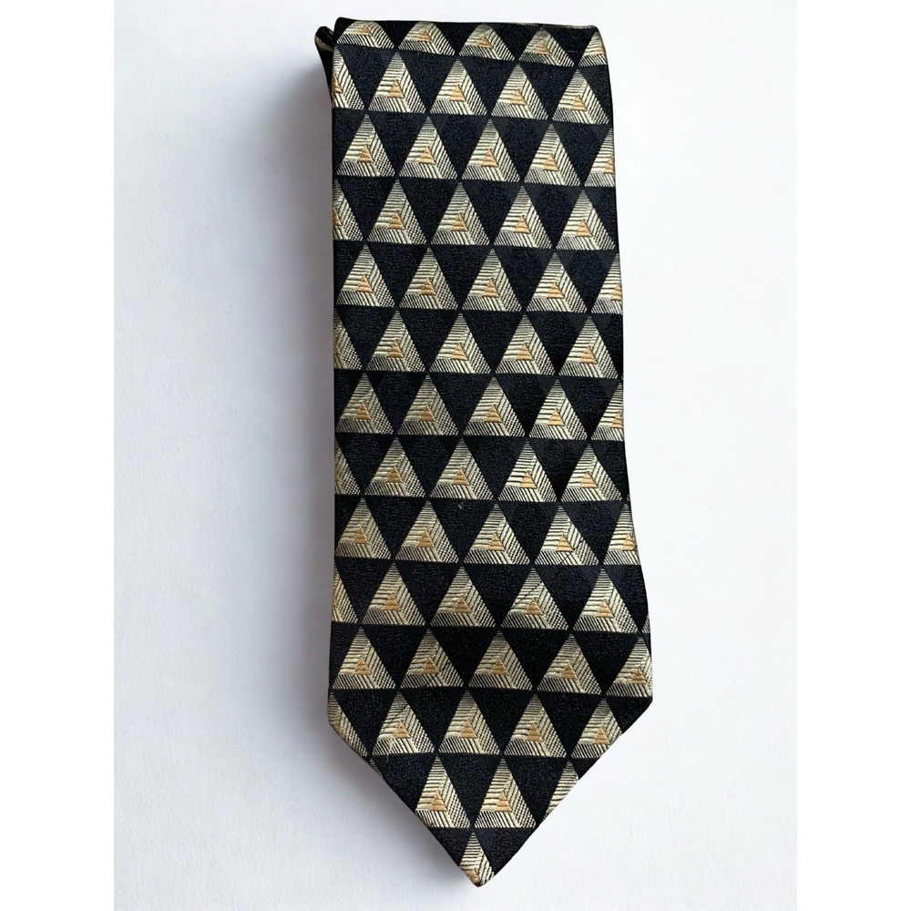Roberto Villini Italy Hand Made 100% Silk Neck Tie Geometric Multi-Colored 59"‎